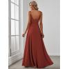 imageEverPretty Womens Sexy Spaghetti Straps Chiffon Ruched VNeck Slit FloorLength Formal DressVermilion