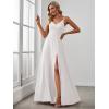 imageEverPretty Womens Sexy Spaghetti Straps Chiffon Ruched VNeck Slit FloorLength Formal DressWhite