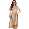 imageEverPretty Womens Satin Short Ruffles Sleeves A Line Empire Waist Wedding Guest Dress with Pockets 02335Champagne