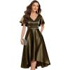 imageEverPretty Womens Satin Short Ruffles Sleeves A Line Empire Waist Wedding Guest Dress with Pockets 02335Olive Green