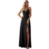 imageEverPretty Womens Sexy Spaghetti Straps Chiffon Ruched VNeck Slit FloorLength Formal DressBlack