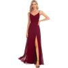 imageEverPretty Womens Sexy Spaghetti Straps Chiffon Ruched VNeck Slit FloorLength Formal DressBurgundy