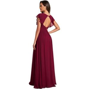 imageEverPretty Womens Flowy Chiffon A Line Ruffles Sleeves Back Cutout Bridesmaid Dresses 01819Burgundy