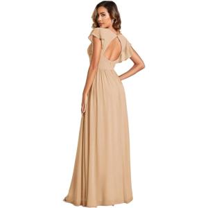 imageEverPretty Womens Flowy Chiffon A Line Ruffles Sleeves Back Cutout Bridesmaid Dresses 01819Champage