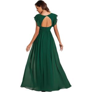 imageEverPretty Womens Flowy Chiffon A Line Ruffles Sleeves Back Cutout Bridesmaid Dresses 01819Deep Green