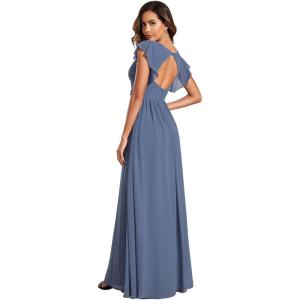 imageEverPretty Womens Flowy Chiffon A Line Ruffles Sleeves Back Cutout Bridesmaid Dresses 01819Dusty Navy