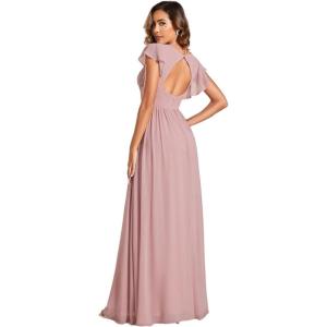 imageEverPretty Womens Flowy Chiffon A Line Ruffles Sleeves Back Cutout Bridesmaid Dresses 01819Dusty Rose