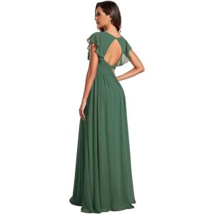 imageEverPretty Womens Flowy Chiffon A Line Ruffles Sleeves Back Cutout Bridesmaid Dresses 01819Eucalyptus Green