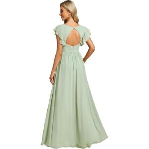 imageEverPretty Womens Flowy Chiffon A Line Ruffles Sleeves Back Cutout Bridesmaid Dresses 01819Mint Green
