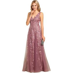 imageEverPretty Womens Prom Dresses V Neck Sleeveless Tulle Hem ALine Sequins Maxi Ball Gowns 02130Orchid