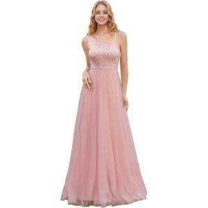 imageEverPretty Womens Sleeveless Asymmetric Shoulder Sequins Tulle ALine Floor Length Evening Gowns S0010Pink