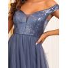 imageEverPretty Womens V Neck Sequin Tulle A Line Formal Gala Dress Long Dusty Navy US4