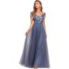 imageEverPretty Womens V Neck Sequin Tulle A Line Formal Gala Dress Long Dusty Navy US4