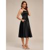 imageEverPretty Womens Square Neck Sleeveless Satin Midi Pleated A Line Wedding Guest Dress with Pockets 02340Black