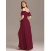 imageEverPretty Womens V Neck Pleated Cold Shoulder Chiffon Slit Floor Length Bridesmaid Dresses 02365Burgundy