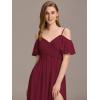 imageEverPretty Womens V Neck Pleated Cold Shoulder Chiffon Slit Floor Length Bridesmaid Dresses 02365Burgundy