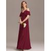imageEverPretty Womens V Neck Pleated Cold Shoulder Chiffon Slit Floor Length Bridesmaid Dresses 02365Burgundy
