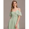 imageEverPretty Womens V Neck Pleated Cold Shoulder Chiffon Slit Floor Length Bridesmaid Dresses 02365Mint Green