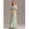 imageEverPretty Womens V Neck Pleated Cold Shoulder Chiffon Slit Floor Length Bridesmaid Dresses 02365Mint Green