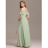 imageEverPretty Womens V Neck Pleated Cold Shoulder Chiffon Slit Floor Length Bridesmaid Dresses 02365Mint Green