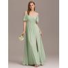 imageEverPretty Womens V Neck Pleated Cold Shoulder Chiffon Slit Floor Length Bridesmaid Dresses 02365Mint Green