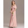 imageEverPretty Womens V Neck Pleated Cold Shoulder Chiffon Slit Floor Length Bridesmaid Dresses 02365Pink