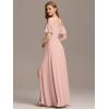 imageEverPretty Womens V Neck Pleated Cold Shoulder Chiffon Slit Floor Length Bridesmaid Dresses 02365Pink