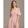 imageEverPretty Womens V Neck Pleated Cold Shoulder Chiffon Slit Floor Length Bridesmaid Dresses 02365Pink