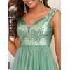 imageEverPretty Womens V Neck Sequin Tulle A Line Evening Formal Dress 00279Mild Green