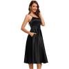 imageEverPretty Womens Square Neck Sleeveless Satin Midi Pleated A Line Wedding Guest Dress with Pockets 02340Black