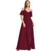 imageEverPretty Womens V Neck Pleated Cold Shoulder Chiffon Slit Floor Length Bridesmaid Dresses 02365Burgundy