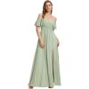 imageEverPretty Womens V Neck Pleated Cold Shoulder Chiffon Slit Floor Length Bridesmaid Dresses 02365Mint Green