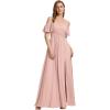 imageEverPretty Womens V Neck Pleated Cold Shoulder Chiffon Slit Floor Length Bridesmaid Dresses 02365Pink