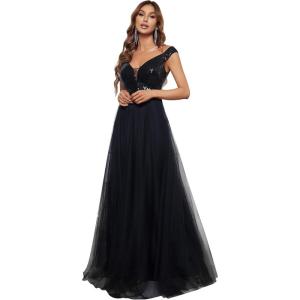 imageEverPretty Womens V Neck Sequin Tulle A Line Evening Formal Dress 00279Black