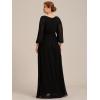 imageEverPretty Classic Round Neck Long Sleeves Empire Waist Floor Length Chiffon Mother of The Bride Dresses 0106BPHBlack
