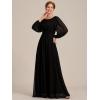 imageEverPretty Classic Round Neck Long Sleeves Empire Waist Floor Length Chiffon Mother of The Bride Dresses 0106BPHBlack
