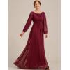 imageEverPretty Classic Round Neck Long Sleeves Empire Waist Floor Length Chiffon Mother of The Bride Dresses 0106BPHBurgundy
