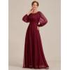 imageEverPretty Classic Round Neck Long Sleeves Empire Waist Floor Length Chiffon Mother of The Bride Dresses 0106BPHBurgundy