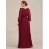 imageEverPretty Classic Round Neck Long Sleeves Empire Waist Floor Length Chiffon Mother of The Bride Dresses 0106BPHBurgundy