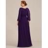 imageEverPretty Classic Round Neck Long Sleeves Empire Waist Floor Length Chiffon Mother of The Bride Dresses 0106BPHDark Purple