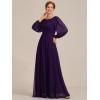imageEverPretty Classic Round Neck Long Sleeves Empire Waist Floor Length Chiffon Mother of The Bride Dresses 0106BPHDark Purple