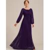 imageEverPretty Classic Round Neck Long Sleeves Empire Waist Floor Length Chiffon Mother of The Bride Dresses 0106BPHDark Purple