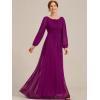 imageEverPretty Classic Round Neck Long Sleeves Empire Waist Floor Length Chiffon Mother of The Bride Dresses 0106BPHFuchsia