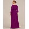 imageEverPretty Classic Round Neck Long Sleeves Empire Waist Floor Length Chiffon Mother of The Bride Dresses 0106BPHFuchsia