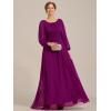 imageEverPretty Classic Round Neck Long Sleeves Empire Waist Floor Length Chiffon Mother of The Bride Dresses 0106BPHFuchsia