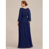 imageEverPretty Classic Round Neck Long Sleeves Empire Waist Floor Length Chiffon Mother of The Bride Dresses 0106BPHNavy Blue