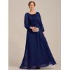 imageEverPretty Classic Round Neck Long Sleeves Empire Waist Floor Length Chiffon Mother of The Bride Dresses 0106BPHNavy Blue
