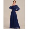 imageEverPretty Classic Round Neck Long Sleeves Empire Waist Floor Length Chiffon Mother of The Bride Dresses 0106BPHNavy Blue