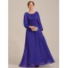 imageEverPretty Classic Round Neck Long Sleeves Empire Waist Floor Length Chiffon Mother of The Bride Dresses 0106BPHSapphire Blue