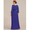 imageEverPretty Classic Round Neck Long Sleeves Empire Waist Floor Length Chiffon Mother of The Bride Dresses 0106BPHSapphire Blue